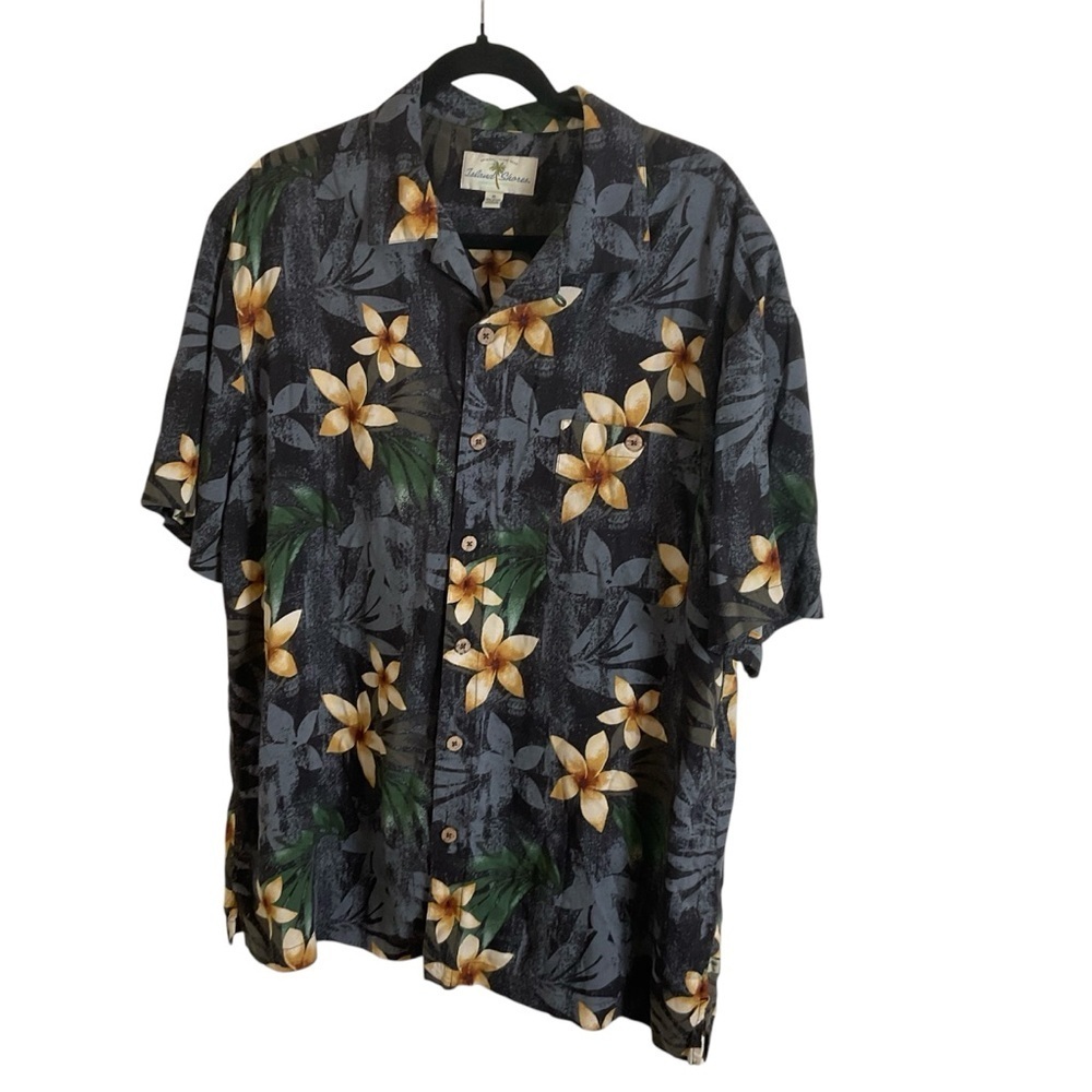 Vintage 90s Island Shores Floral Hawaiian Shirt XL Rayon Tropical Plumeria - Picture 9 of 9